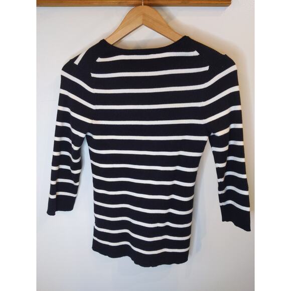 PENDLETON Black White Striped Long Sleeve Top Ribbed Cotton Parisian Chic M - Picture 2 of 6